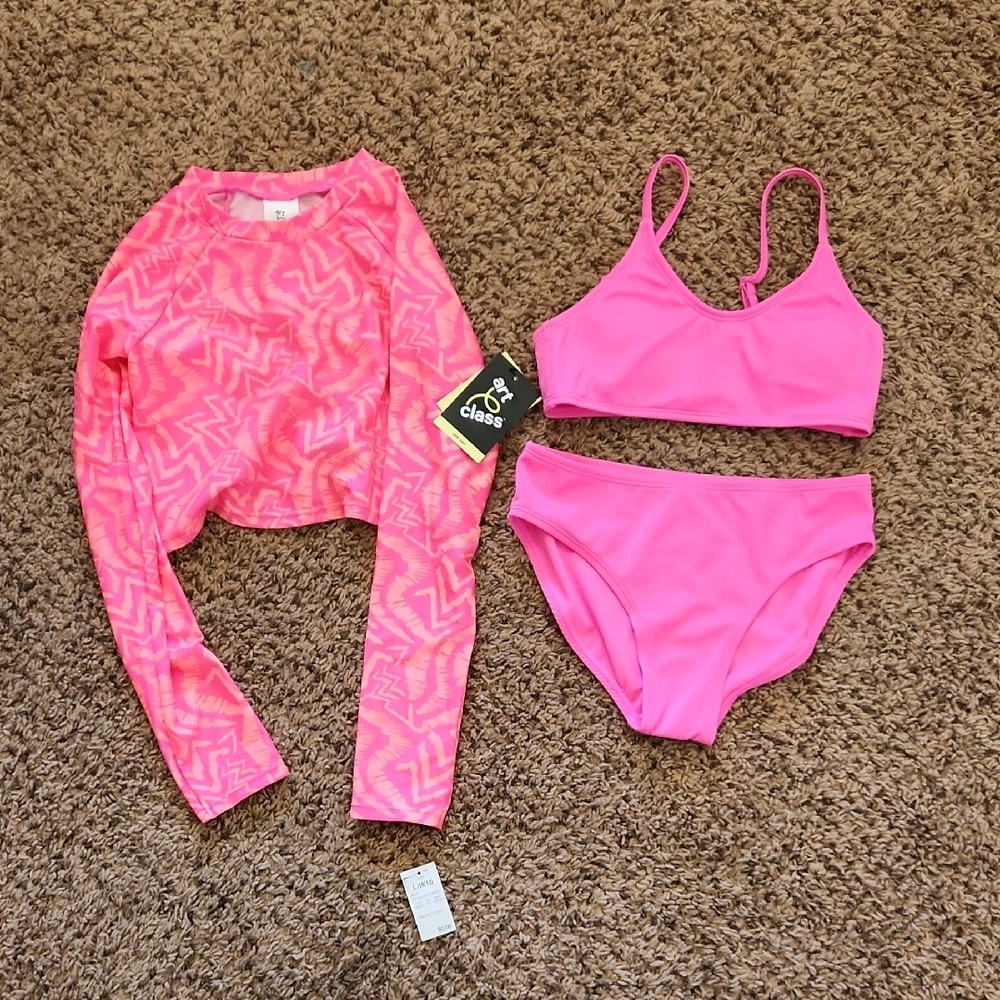Pink Bikini Set with Long Sleeve Top
